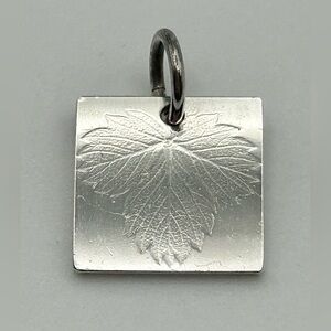 Square Leaf-Engraved Sterling Silver Pendant Charm